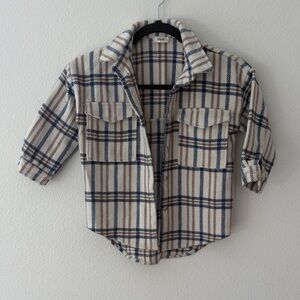Tula Kids Plaid Button Down Shirt in Navy and Cream